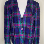 Talbots  Petites Blazer Plaid Pink Purple Green Sz 14 Photo 0
