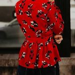 VICI Rendezvous Red Floral Deep Balloon sleeve Peplum Blouse Photo 3