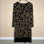 MICHAEL Michael Kors Women’s Chain Link Print Jersey Knit Black Gold Shift Dress Photo 4