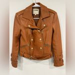 L'Agence L’AGENCE Billie Cognac Leather Belted Moto Jacket Size XS EUC Photo 5