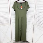 Cider  Jumpsuit Square Scoop Neck Wide Leg Short Sleeve Olive Green‎ 0XL 12 14 Photo 8