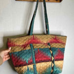 LA BAGZ Quilted Tote BagMulticolor Patterned Large Travel Beach Shoulder Handbag Red Photo 0