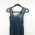 WATTERS Evelyn Steel Blue Stretch Velvet Off Shoulders V Photo 6