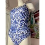 Nicole Miller Studio Blue White Paisley Floral Ruched One Piece Swimsuit XL Photo 1