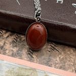Handmade Red Jasper Pendant Necklace on Stainless Steel Chain 18” Photo 3