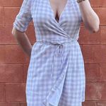 Charlie Holiday  Lavender Purple White Gingham Wrap Mini Dress Photo 1