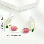 Stunning One Pair of Gold Plated Elegant Pink Rose‎ White Bead Ear Stud Earrings Photo 2