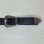 Western Black Leather Belt with Double Silver Buckles Size 30/32 Photo 2