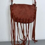 Free People Cow Pebbled Leather Trim Boho Rust Color Fringe Detail Crossbody Bag Photo 0