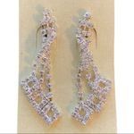 3 Strand Faux Diamond Dangle Wedding Prom Earrings Silver Photo 1