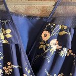 Miami Blue and White Ruffled Floral dress flowy faux wrap flutter sleeve Photo 4