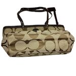 Coach  Signature Y2K Stripe Tote Brown + Tan Patent Leather Handles Zip Top Photo 2