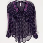 Free People Easy Rider Sheer Black Floral Print Buttondown Shirt Size Small Photo 0