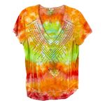 Reba  Medium Top Handmade Tie Dye Studded Short‎ Sleeve Western Orange Green 1078 Photo 1