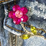 Vintage Flower Brooch & Mossimo Denim Jacket Size XXL Bohemian Fall Distressed Blue Photo 3