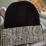 None Black Beanie with Rhinestone Detailing Photo 0