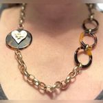 Tortoise Shell cross Pendant gold tone Necklace with asymmetrical decoration Brown Photo 1