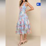 Lulus Perfectly Divine Blue Floral Tulle Tiered Ruffled Midi Dress large nwt Photo 13