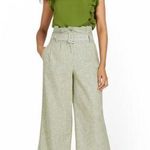 Krass&co NWT NY& Green Paperbag Waist Wide Leg Ankle Pants Wm 16 Linen Blend Belted Photo 0