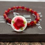 Handmade  Red Floral Beaded Gemstone Bracelet Photo 8