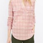 Vince  Peony Pink Plaid Half Placket Cotton Shirt sz M Photo 1