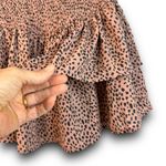 L Love High Waisted Ruffle Mini Skirt Smocked Waist Dusty Pink Black Spots Small Tan Photo 2