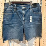 EXPRESS  Denim Midi High‎ Rise Raw Hem Jean Shorts Womens Size 8 Photo 0