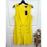Tahari ASL Bright Yellow Button Accents Pleated Skirt Sleeveless Dress 14P Photo 3