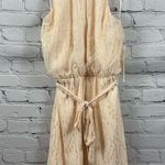AQUA Halter Belted Mini Dress Ruffle Neck Sleeveless Lined Peach-Pink Gold L NWT Photo 2