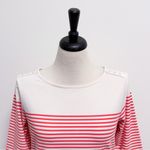 Spartina 449 Ivory Coral Red Stripe Ray Boatneck 3/4 Sleeve Button Accent Top Photo 1