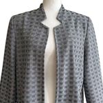 Carole Wren Black White Open Front 3/4 Sleeve Long Blazer Coat Size Large Photo 3