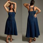 Anthropologie Pilcro Button Front Denim Pinafore Midi Dress Size Large Photo 1