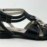 Bussola Black Tan Leather artsy Floral Flower Lisboa Sandals shoes Euro 38 US 8 Photo 1