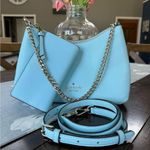 Kate Spade zippy pebbled leather shoulder bag & bifold wallet Perfect Pool blue Photo 0