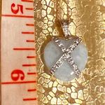 14K Gold Jade & Diamond Heart Pendant Necklace Photo 15
