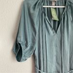 H&M NWT teal flowy dress with tie waist and drapery sleeves, size M Photo 4