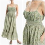 Max Studio 💕 Smocked Empire Waist Maxi Dress Light Green Floral Tile Medium NWT Photo 1