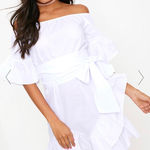Pretty Little Thing WHITE BARDOT FRILL DETAIL MINI DRESS Photo 0