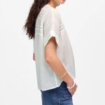 Madewell  White Lace-Inset Pintucked Henley Top Semi Sheer Short Sleeve Small Photo 7