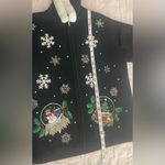 Vintage Lord & Taylor Christmas Cardigan Snow Flakes Fur Hood Beaded Zip Up M Black Size M Photo 6