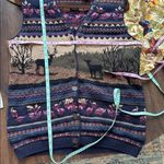 Northern Treasures Navy and Beige Cardigan Knit Sweater Deer CottageCore Sz Med Blue Photo 9