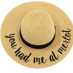 You had Me at Merlot Floppy Paper Sun Hat Drawstring Adjustable Tan Photo 0