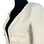 ZARA | Small | Ivory Tweed Longline Raw Edge 3/4 Sleeve Open Front Jacket Photo 3