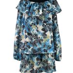 St. John Blue Green Flounce Ruffle Silk Sheer Floral Tunic with Sequins Photo 0