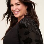 Lane Bryant Black Sheer Floral Sleeve Elegant Festive Holiday Party Top 18/20 Photo 6