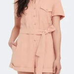 Revolve Auguste The Label Patty Tie Belt Playsuit In Blush Size 12/US 8 NWT Pink Photo 0