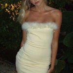 Tiger Mist Imani Yellow Feather Bodycon Tube Mini Dress Photo 3