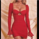 Oh Polly  Red Ruched Mesh Cut Out Bodycon Mini Dress Size 2 Photo 1