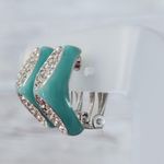 Vintage Clip On Earrings Turquoise Tone & Clear Gem Unusual Photo 1