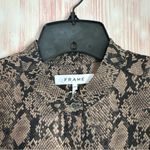 frame denim FRAME Black Colorblock Tan Snake Printed 100% Silk Blouse Button Front Size S Photo 5